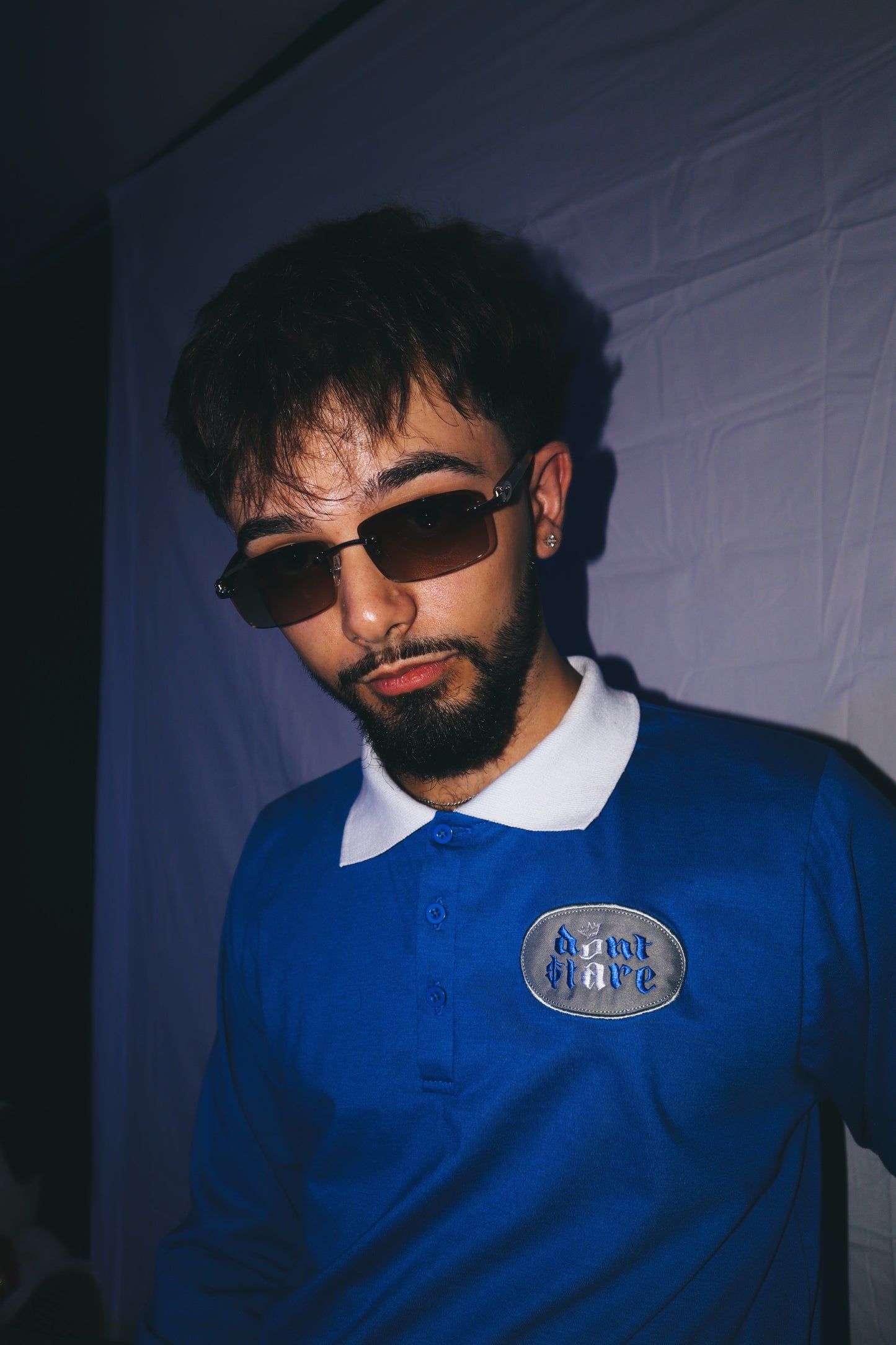 DON'T STARE BLUE POLO BUTTON-UP