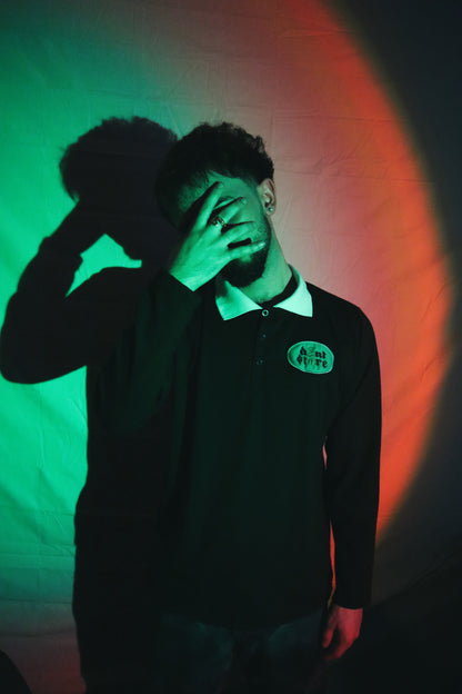 DON'T STARE BLACK POLO BUTTON-UP