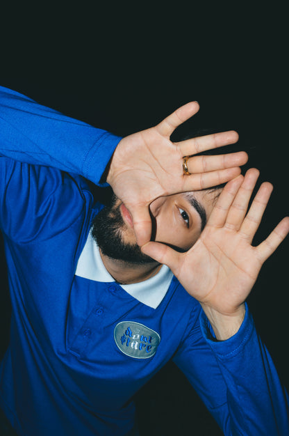 DON'T STARE BLUE POLO BUTTON-UP